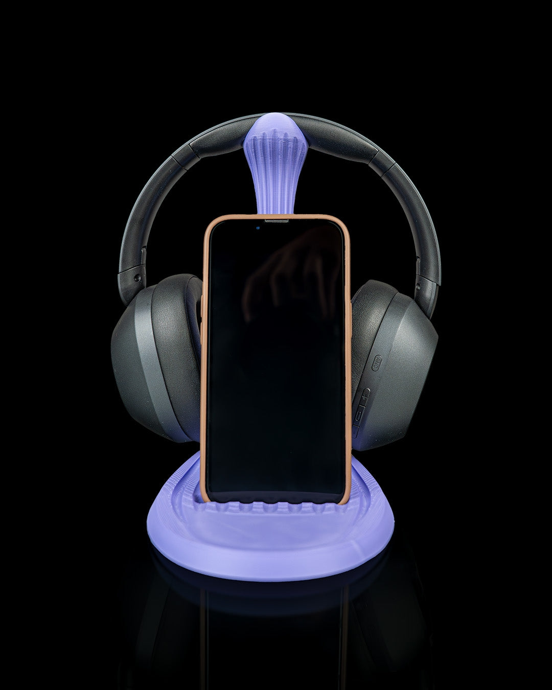 Flow Stand Headphone and Phone Holder, 3D Printed Sculpted Headset Stand and Phone Dock for Desk