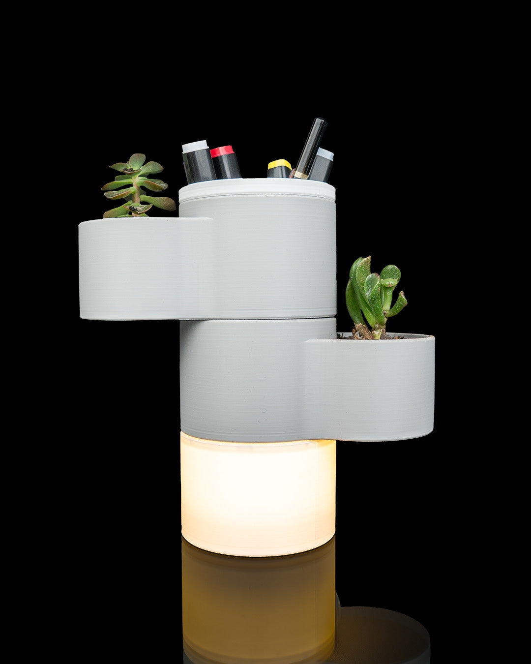 Living Stack Modular Table Lamp and Desk Organizer, 3D Printed Pen Holder and Planter Night Light