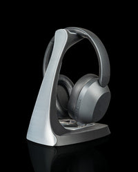 Arch headset stand holding headphones
