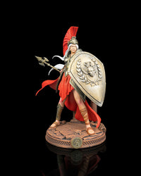 Athena warrior goddess statue painted red and gold