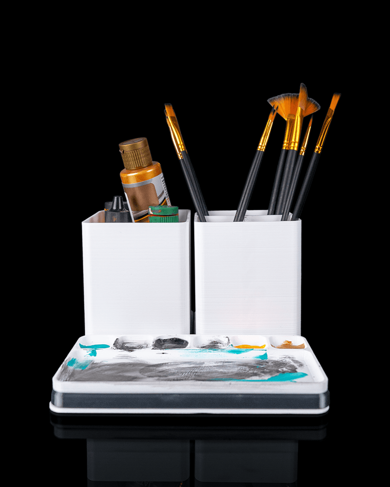 Artist's Bench organizer with brushes and paint palette