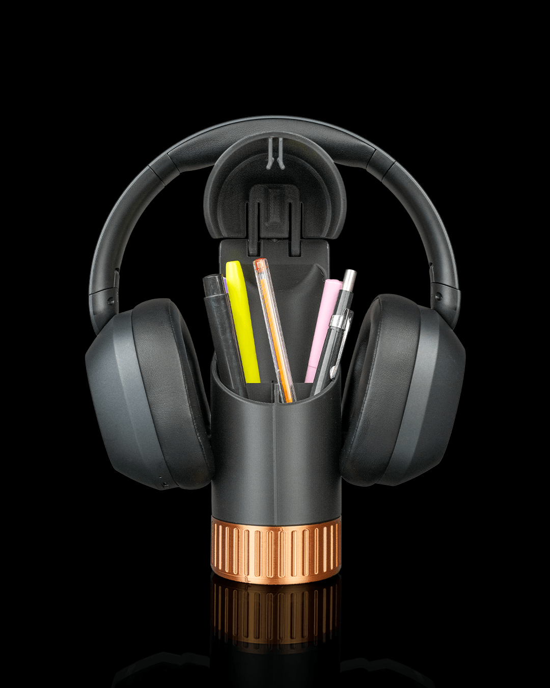 Curve Caddy Headphone Holder with Pen Cup, 3D Printed Headset Stand and Desk Organizer