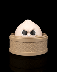 Grumpy dumpling fidget in a bamboo steamer basket