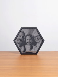 Hexagon halftone frame on a shelf