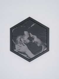 Hexagon halftone frame with a group photo
