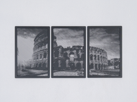 Three panel landscape halftone frame triptych