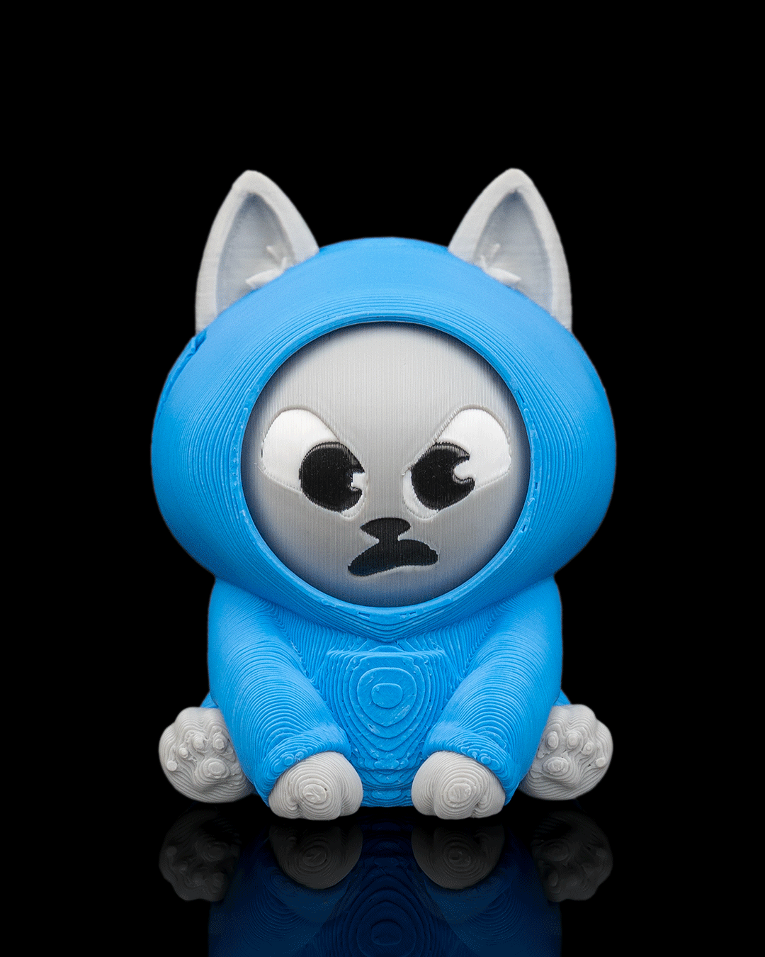 Hoodie Cat 3D Printed Fidget Figure, Chubby Cat in a Hoodie with Three Swappable Faces and Keychain