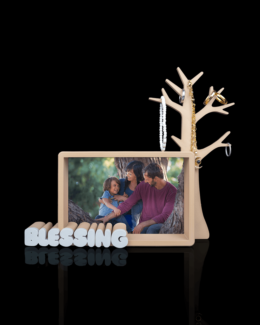 Keepsake Tree Photo Frame and Jewelry Organizer, 3D Printed Ring and Key Holder for Nightstand or Desk