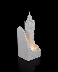 Big Ben clock tower night light angled view