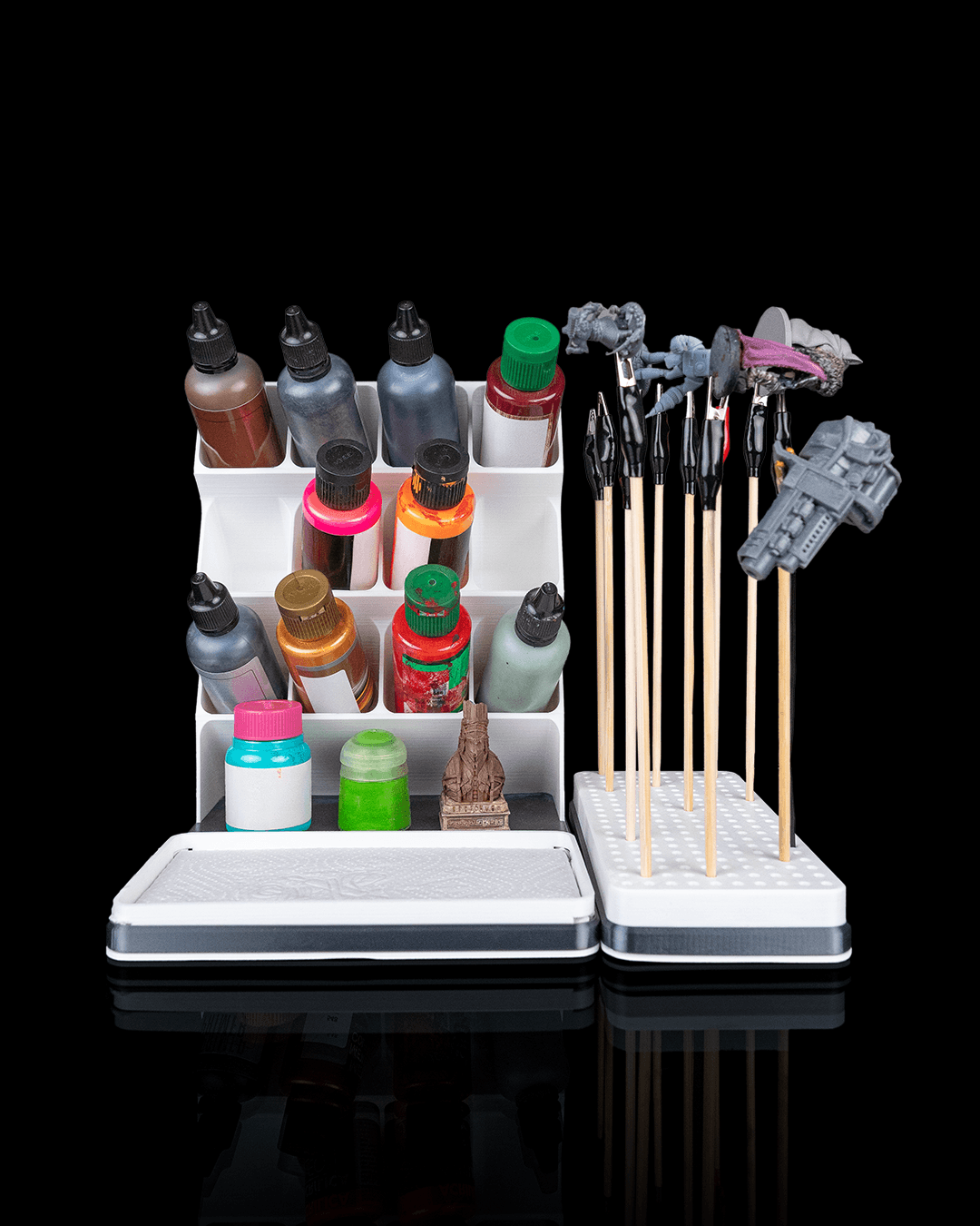 Mini Painter's Station, 3D Printed Miniature Painting Organizer with Paint Rack, Mixing Tray, and Drying Stand