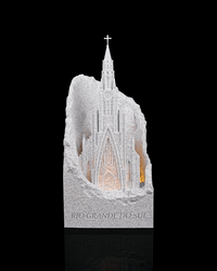 Stone Cathedral landmark lamp glowing warm
