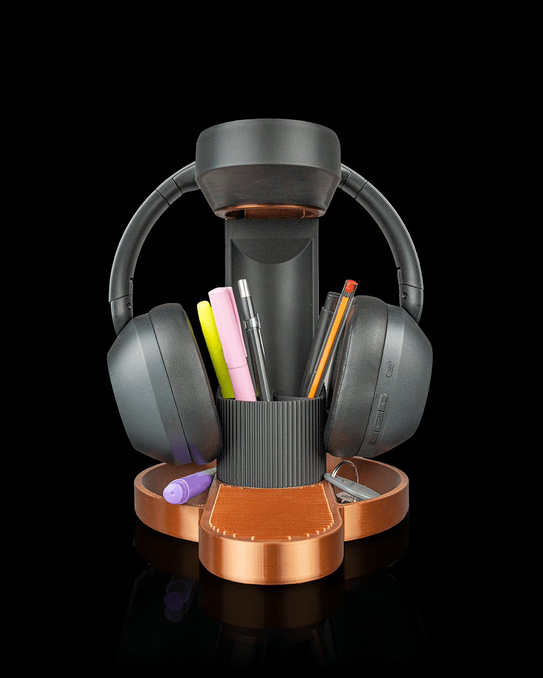 Tower Trio Headphone Stand with Phone Holder and Pen Cup, 3D Printed Desk Organizer for Gamers